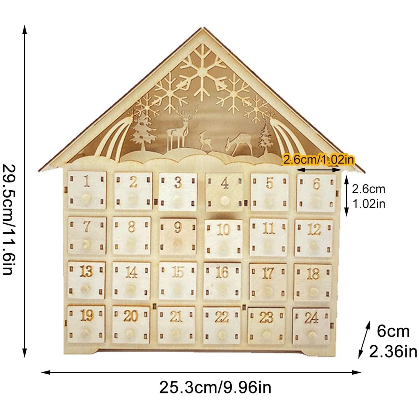 Decorative wooden Christmas ornaments with natural wood grain and European-inspired design