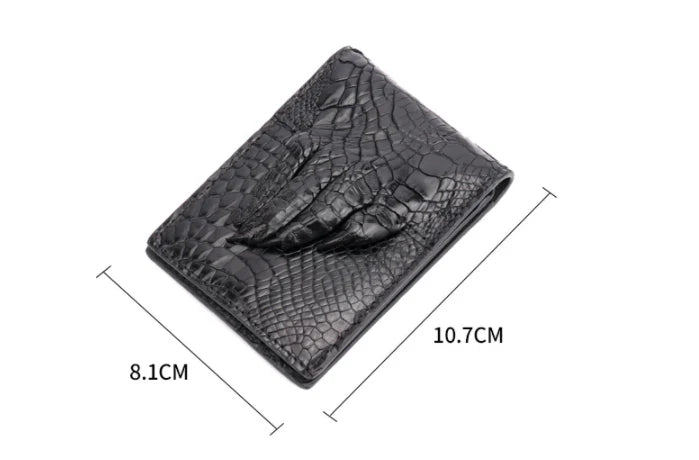 Premium leather card sleeve with crocodile skin finish, featuring dedicated compartments for ID, credit cards, and cash