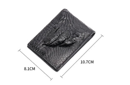 Premium leather card sleeve with crocodile skin finish, featuring dedicated compartments for ID, credit cards, and cash