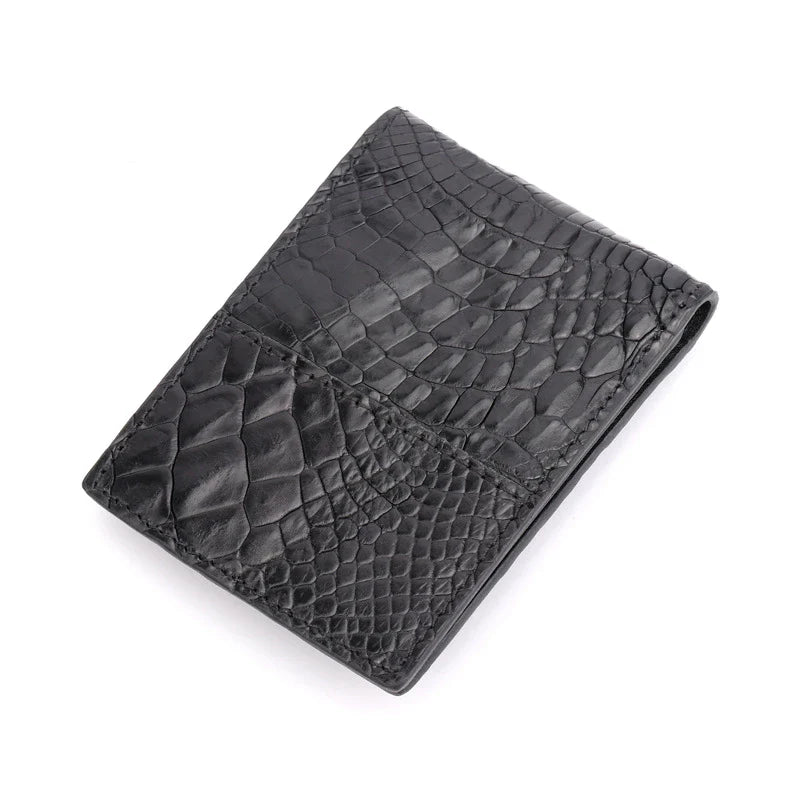 Premium leather card sleeve with crocodile skin finish, featuring dedicated compartments for ID, credit cards, and cash