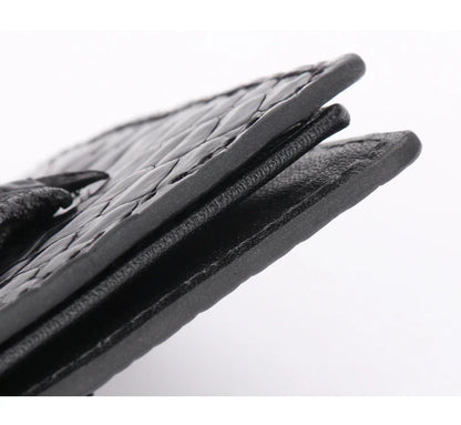 Premium leather card sleeve with crocodile skin finish, featuring dedicated compartments for ID, credit cards, and cash