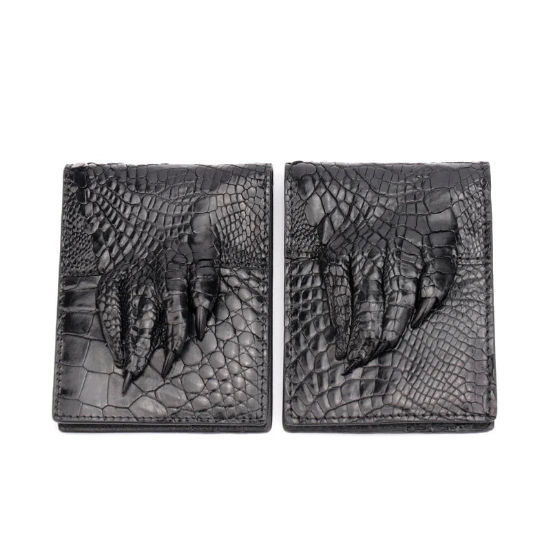 Premium leather card sleeve with crocodile skin finish, featuring dedicated compartments for ID, credit cards, and cash