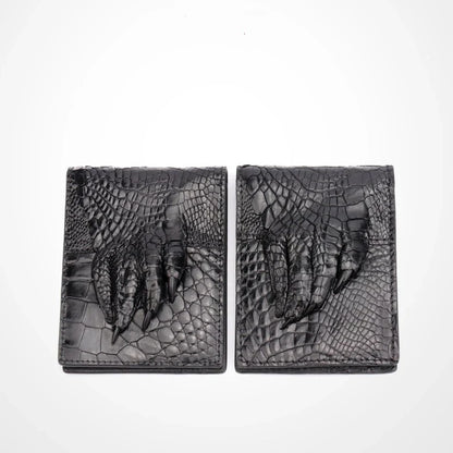 Premium leather card sleeve with crocodile skin finish, featuring dedicated compartments for ID, credit cards, and cash