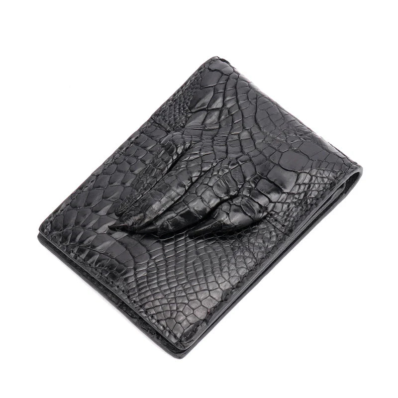 Premium leather card sleeve with crocodile skin finish, featuring dedicated compartments for ID, credit cards, and cash