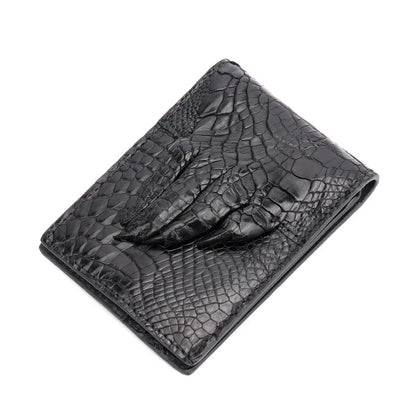 Premium leather card sleeve with crocodile skin finish, featuring dedicated compartments for ID, credit cards, and cash