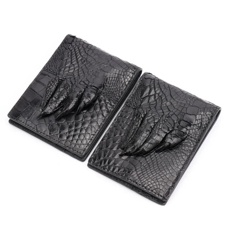 Premium leather card sleeve with crocodile skin finish, featuring dedicated compartments for ID, credit cards, and cash
