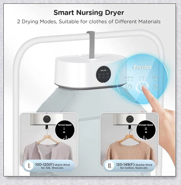 Ultradry Portable Clothes Dryer, featuring fast drying, adjustable heat settings, and built-in UV sanitization for a fresh, wrinkle-free wardrobe