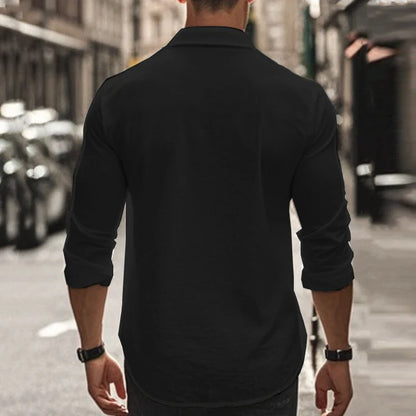 Men's cotton and linen shirt in light blue color with high elasticity and comfortable fit