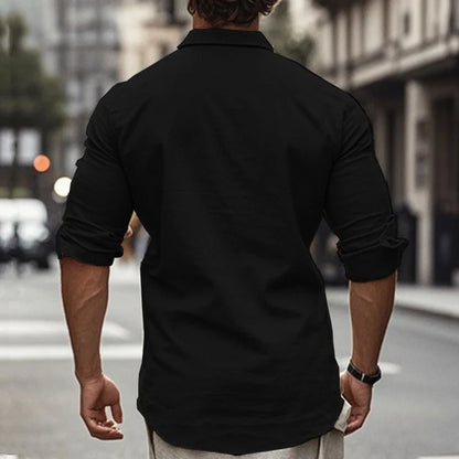 Men's cotton and linen shirt in light blue color with high elasticity and comfortable fit