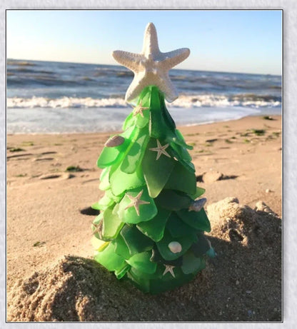 Handcrafted Sea Glass Christmas Tree Craft in Blue and Green Shades, Ideal for Coastal Holiday Decor