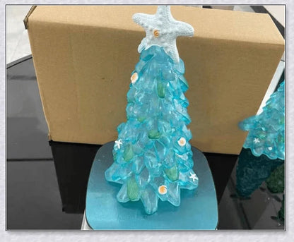 Handcrafted Sea Glass Christmas Tree Craft in Blue and Green Shades, Ideal for Coastal Holiday Decor