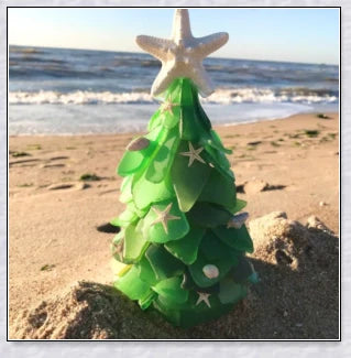 Handcrafted Sea Glass Christmas Tree Craft in Blue and Green Shades, Ideal for Coastal Holiday Decor