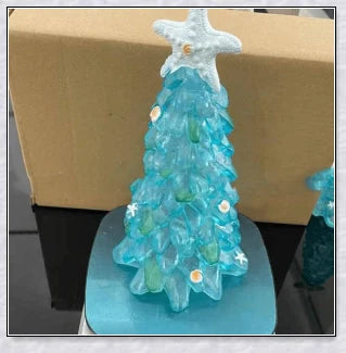 Handcrafted Sea Glass Christmas Tree Craft in Blue and Green Shades, Ideal for Coastal Holiday Decor