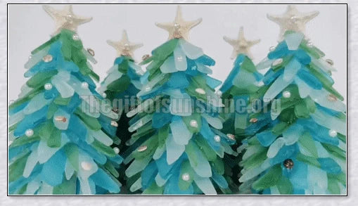 Handcrafted Sea Glass Christmas Tree Craft in Blue and Green Shades, Ideal for Coastal Holiday Decor