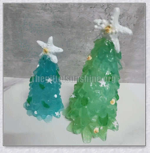 Handcrafted Sea Glass Christmas Tree Craft in Blue and Green Shades, Ideal for Coastal Holiday Decor