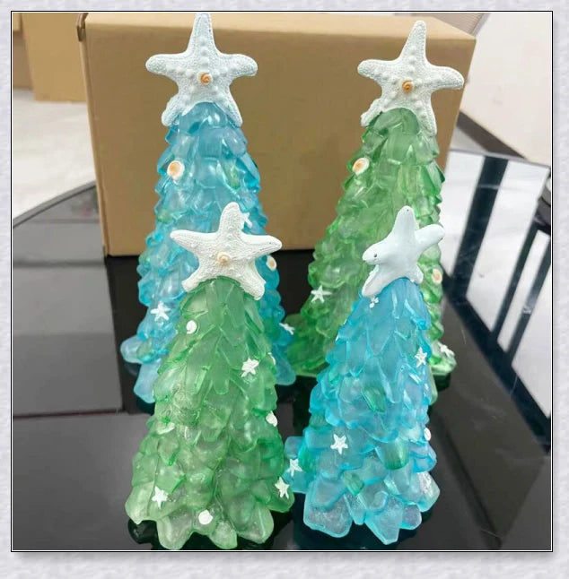 Handcrafted Sea Glass Christmas Tree Craft in Blue and Green Shades, Ideal for Coastal Holiday Decor