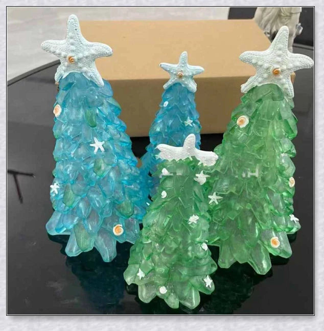 Handcrafted Sea Glass Christmas Tree Craft in Blue and Green Shades, Ideal for Coastal Holiday Decor