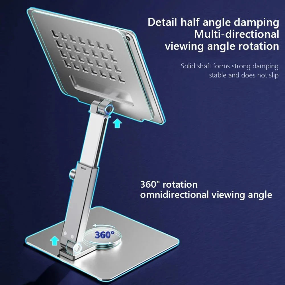 360-degree rotating aluminum tablet stand with adjustable and foldable design for 4-14 inch devices