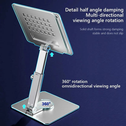 360-degree rotating aluminum tablet stand with adjustable and foldable design for 4-14 inch devices
