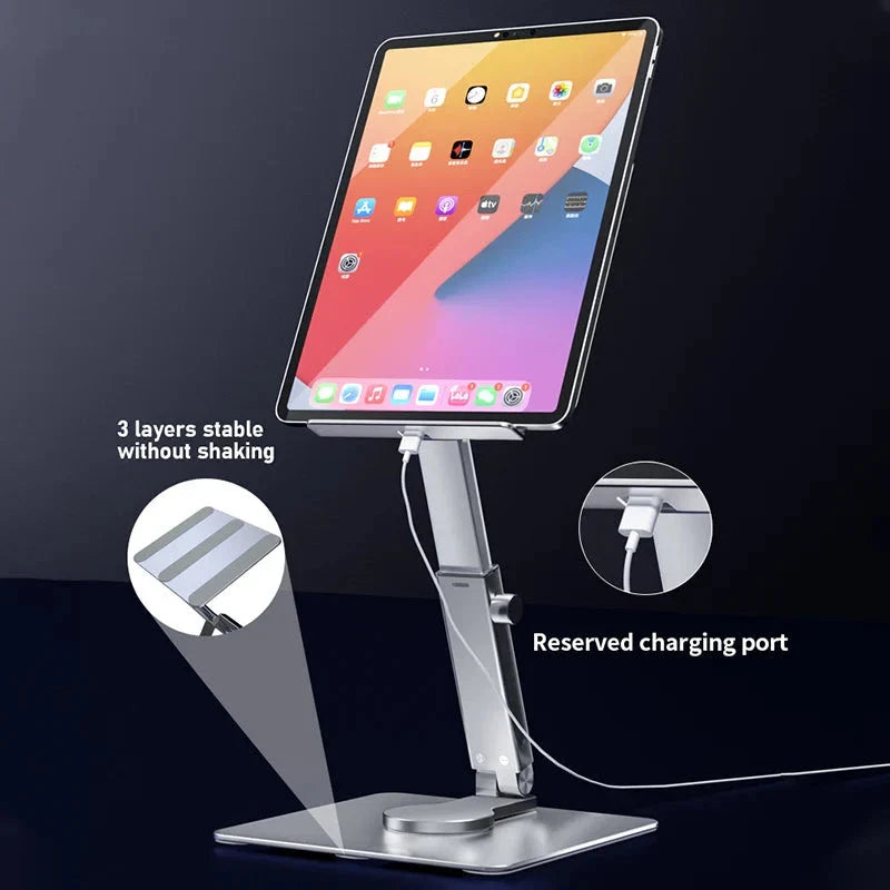 360-degree rotating aluminum tablet stand with adjustable and foldable design for 4-14 inch devices