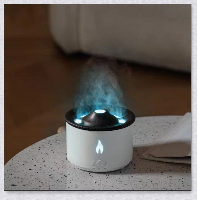 New Creative Ultrasonic Essential Oil Humidifier with simulated flame lighting and jellyfish smoke ring effects for soothing aromatherapy