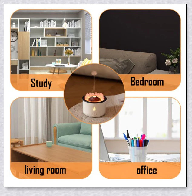 New Creative Ultrasonic Essential Oil Humidifier with simulated flame lighting and jellyfish smoke ring effects for soothing aromatherapy