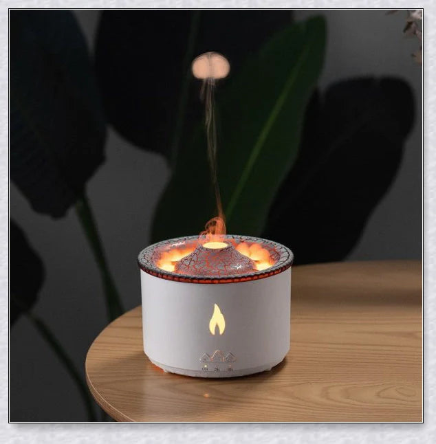 New Creative Ultrasonic Essential Oil Humidifier with simulated flame lighting and jellyfish smoke ring effects for soothing aromatherapy