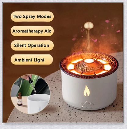 New Creative Ultrasonic Essential Oil Humidifier with simulated flame lighting and jellyfish smoke ring effects for soothing aromatherapy
