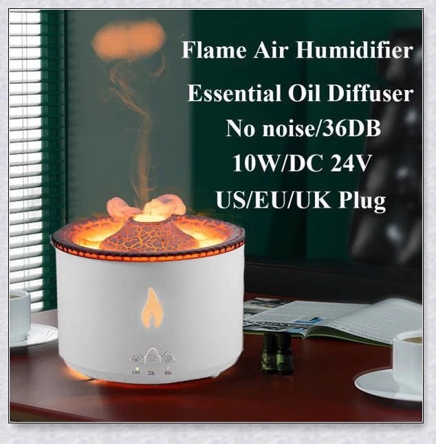 New Creative Ultrasonic Essential Oil Humidifier with simulated flame lighting and jellyfish smoke ring effects for soothing aromatherapy