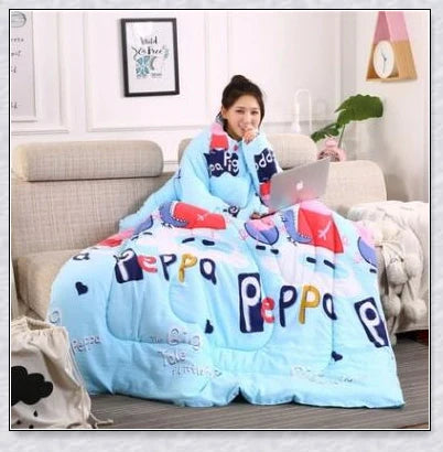 Wearable winter blanket with sleeves for cozy comfort and productivity