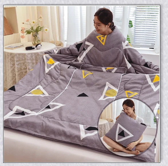 Wearable winter blanket with sleeves for cozy comfort and productivity
