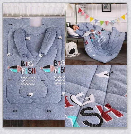 Wearable winter blanket with sleeves for cozy comfort and productivity