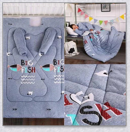 Wearable winter blanket with sleeves for cozy comfort and productivity