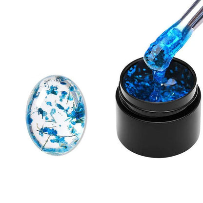 Dried Flower Gel Nail Polish in pink color with real dried flowers embedded in the gel formula