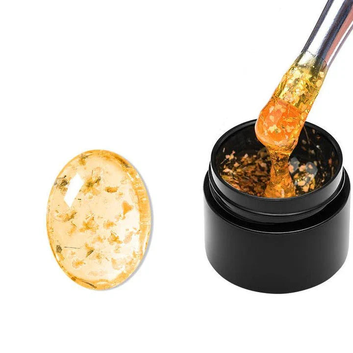 Dried Flower Gel Nail Polish in pink color with real dried flowers embedded in the gel formula