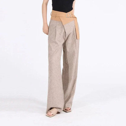 Stylish high-waisted wide-leg pants with colorblock design and pleated front