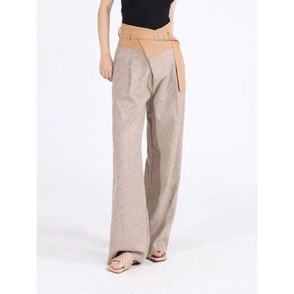 Stylish high-waisted wide-leg pants with colorblock design and pleated front