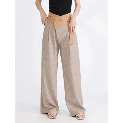 Stylish high-waisted wide-leg pants with colorblock design and pleated front