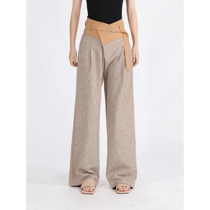 Stylish high-waisted wide-leg pants with colorblock design and pleated front