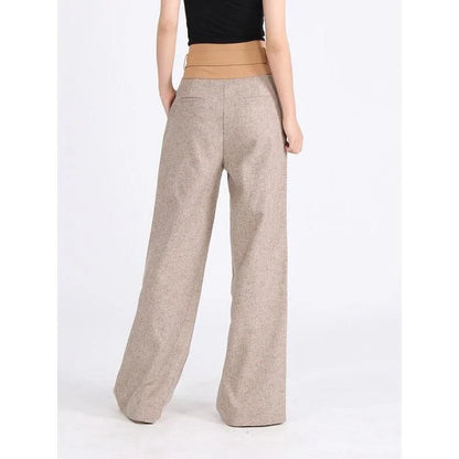 Stylish high-waisted wide-leg pants with colorblock design and pleated front
