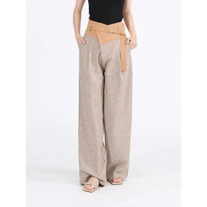 Stylish high-waisted wide-leg pants with colorblock design and pleated front