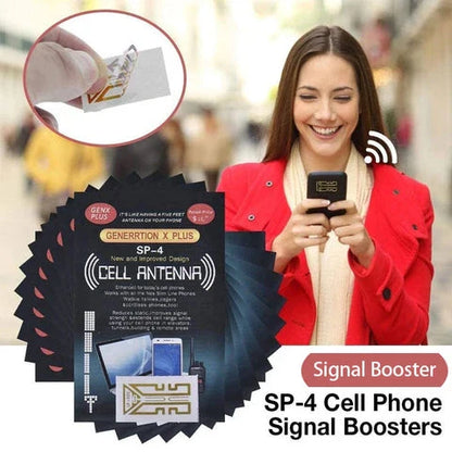 Gold-colored cell phone signal enhancement sticker booster for improved reception and reduced static