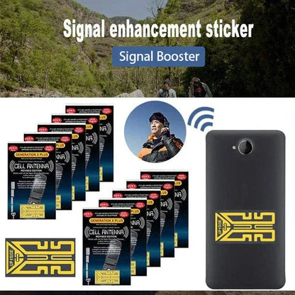 Gold-colored cell phone signal enhancement sticker booster for improved reception and reduced static