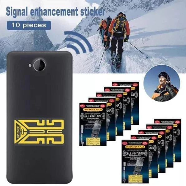 Gold-colored cell phone signal enhancement sticker booster for improved reception and reduced static