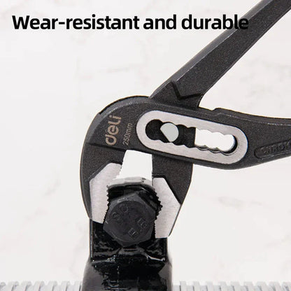 Durable 10-inch adjustable water pump pliers made of chromium-vanadium steel for versatile plumbing and repair tasks