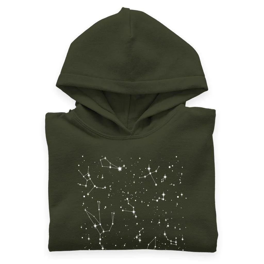 Kids' sponge fleece hoodie with constellation print design, comfortable and stylish for everyday wear