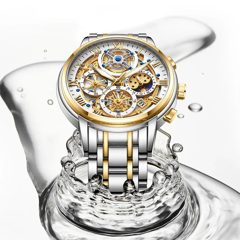Premium quartz multifunction waterproof watch for men with stainless steel band and various color options