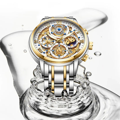 Premium quartz multifunction waterproof watch for men with stainless steel band and various color options