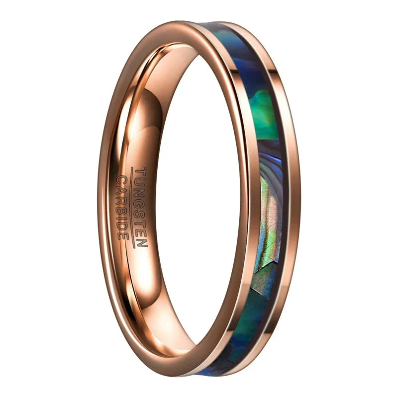 Rose Gold Plated Abalone Shell Ring with Elegant Design and Iridescent Finish