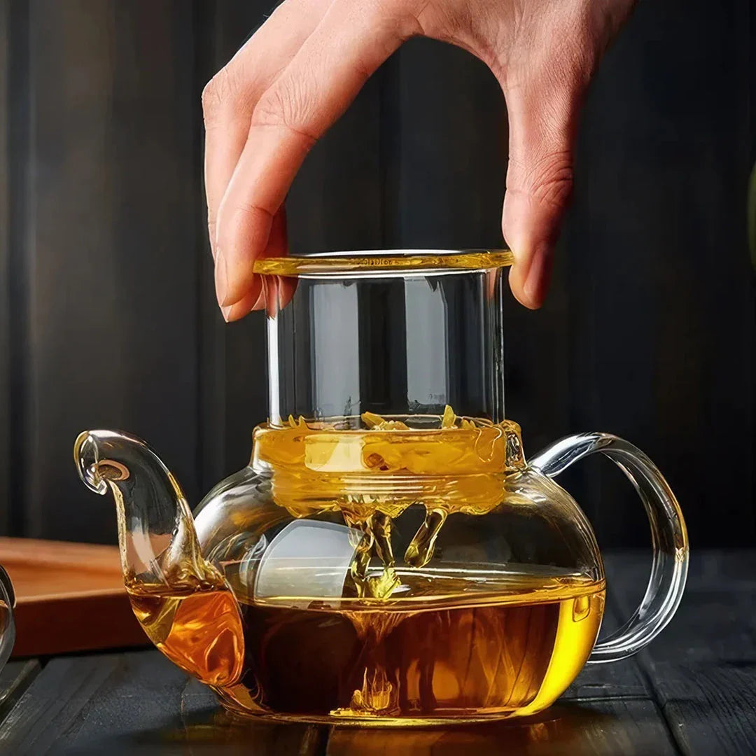Elegant borosilicate glass flower tea pot with heat-resistant design and crystal clear appearance